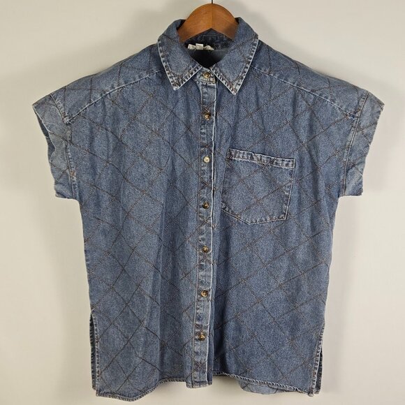 Entro Quilted Denim Button Up Shirt Women’s Western Vintage Vibe Casual S - Picture 1 of 12